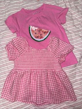 Cat & Jack Pink Watermelon Sequin Tee and Pink Gingham Dress Set